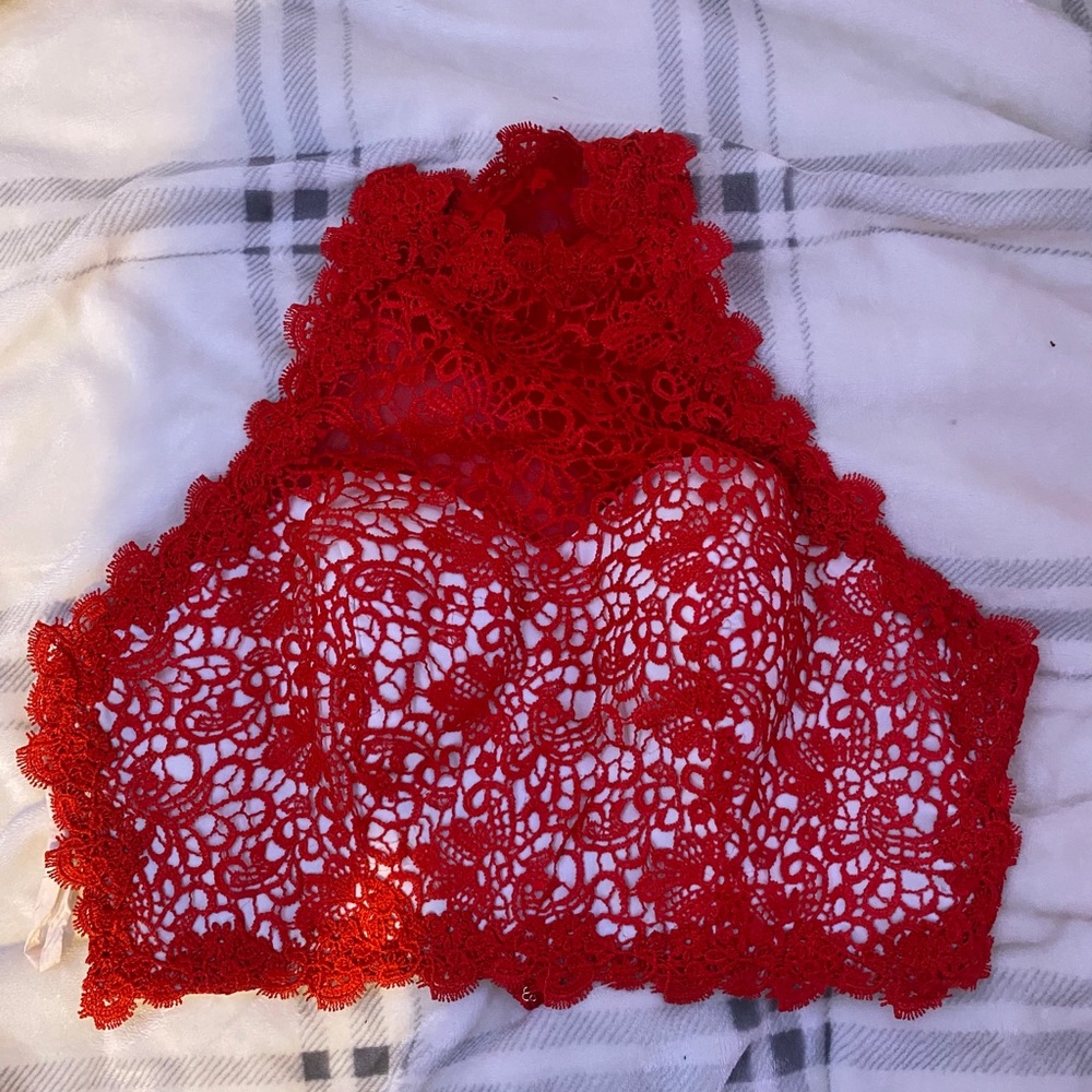 Red two-piece prom dress